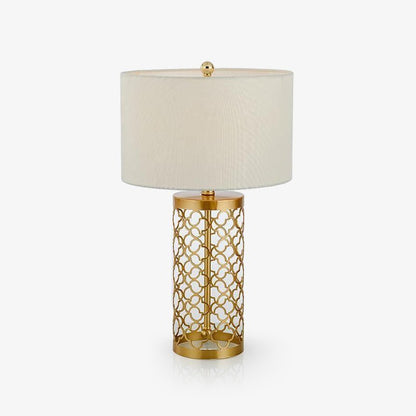 Openwork Table Lamp | Gold Metal Base | Satin Lampshade