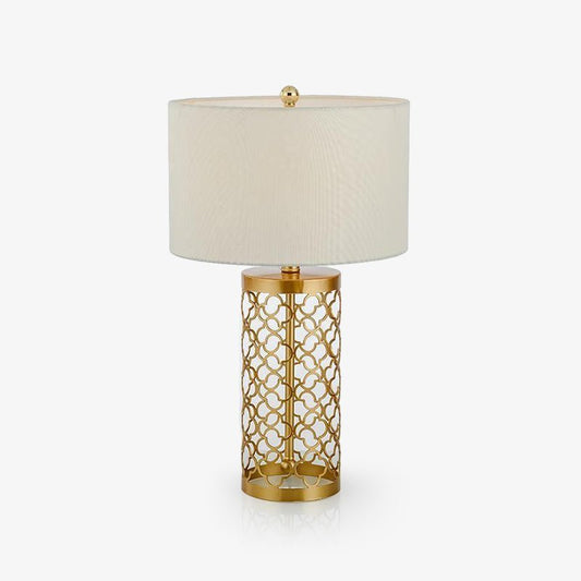 Openwork Table Lamp | Gold Metal Base | Satin Lampshade
