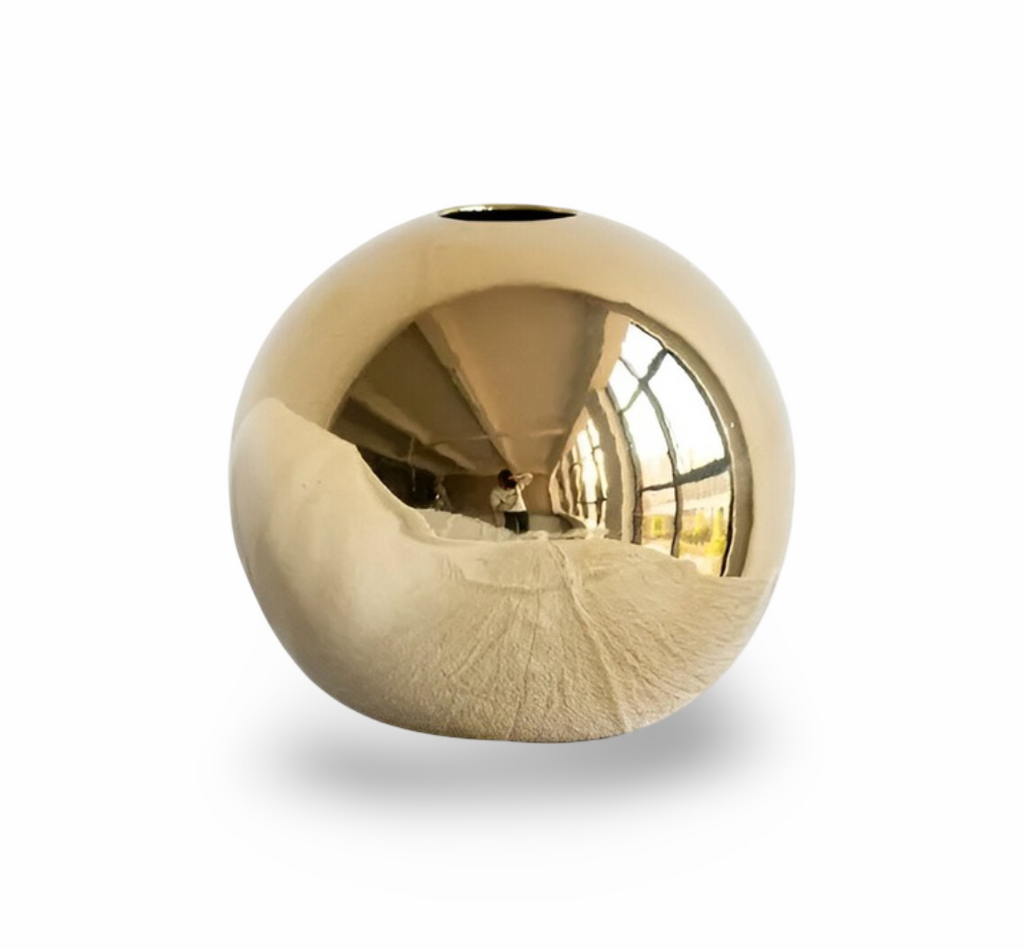 FloraOrb Vase | Gyllene Keramik | Rund