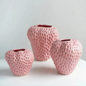 Handmade Ceramic Strawberry Vase | Ceramic | Red and Pink