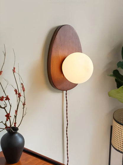 Walnut Wall Lamp | Wood & Glass | 18cm Diameter