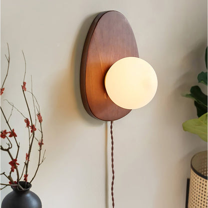 Walnut Wall Lamp | Wood & Glass | 18cm Diameter