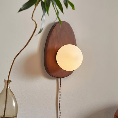 Walnut Wall Lamp | Wood & Glass | 18cm Diameter
