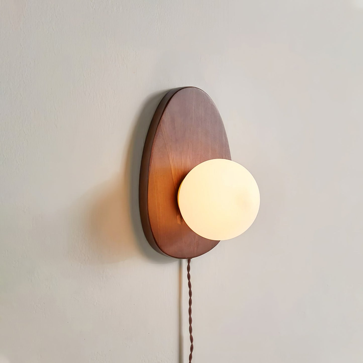 Walnut Wall Lamp | Wood & Glass | 18cm Diameter