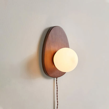 Walnut Wall Lamp | Wood & Glass | 18cm Diameter