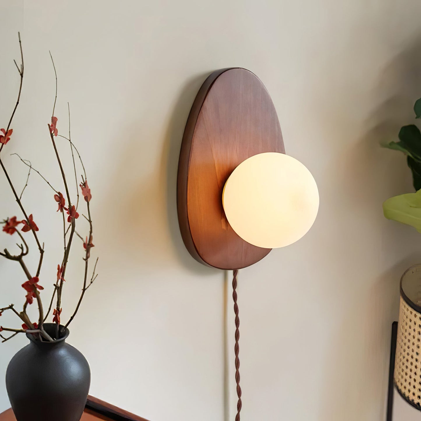Walnut Wall Lamp | Wood & Glass | 18cm Diameter