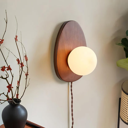 Walnut Wall Lamp | Wood & Glass | 18cm Diameter