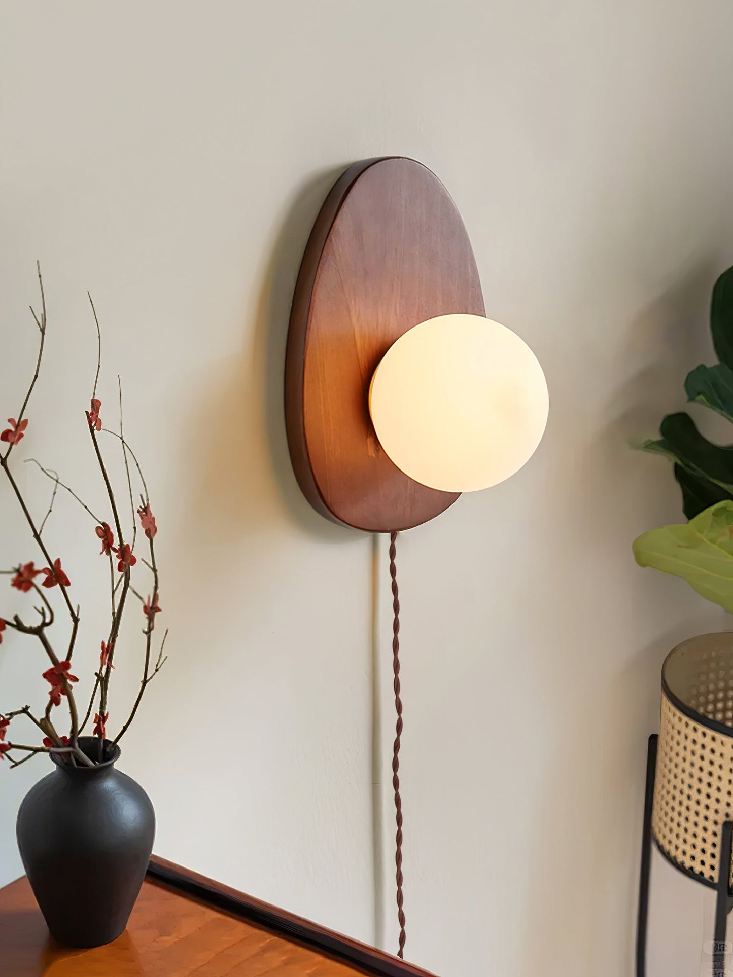 Walnut Wall Lamp | Wood & Glass | 18cm Diameter