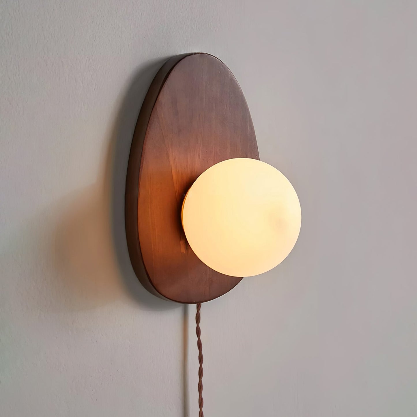 Walnut Wall Lamp | Wood & Glass | 18cm Diameter