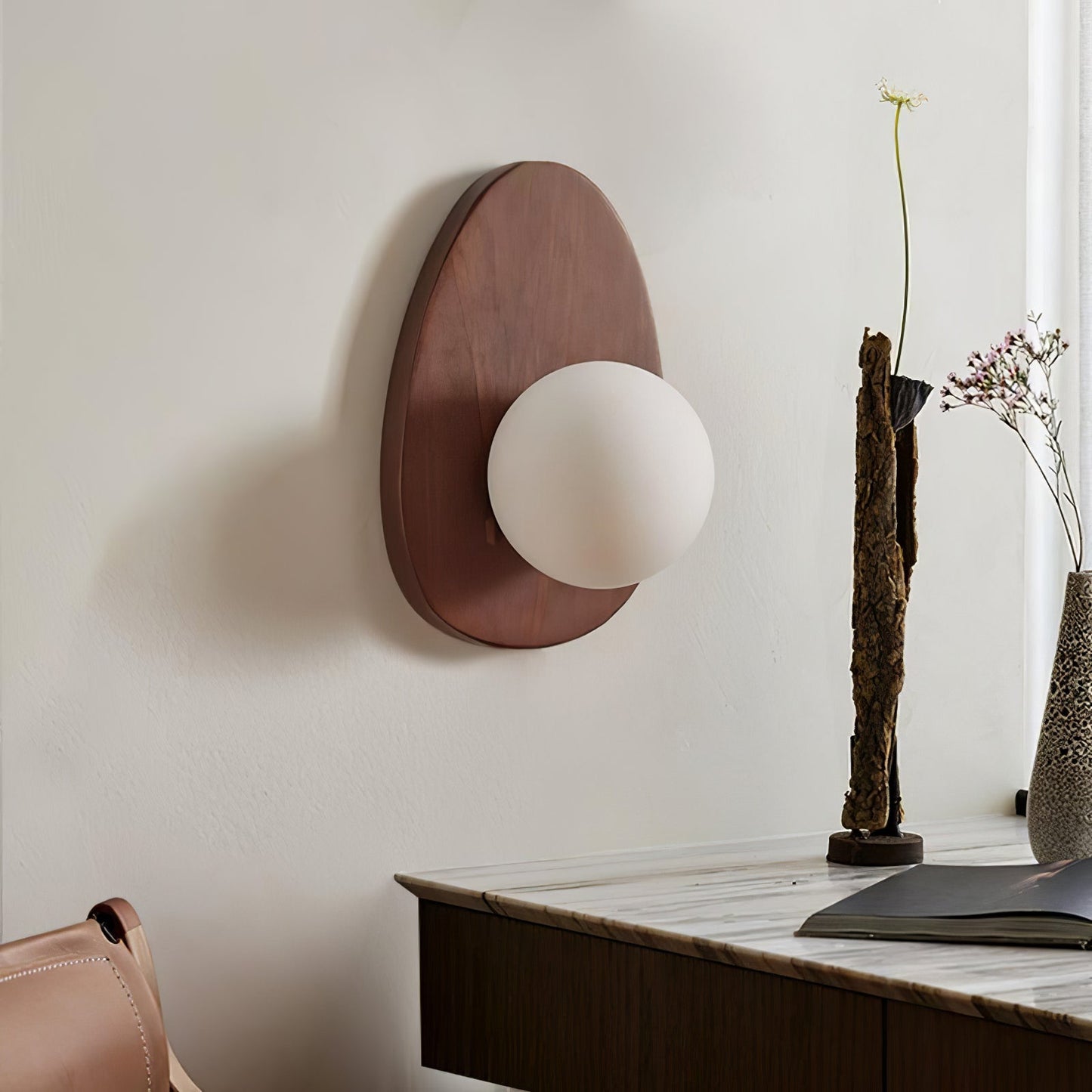 Wall Lamp | Walnut Wood & Glass | 18cm Diameter