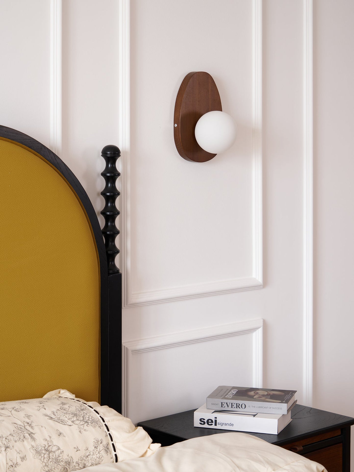 Walnut Wall Lamp | Wood & Glass | 18cm Diameter