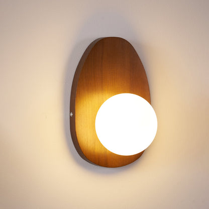 Wall Lamp | Walnut Wood & Glass | 18cm Diameter