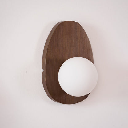 Walnut Wall Lamp | Wood & Glass | 18cm Diameter
