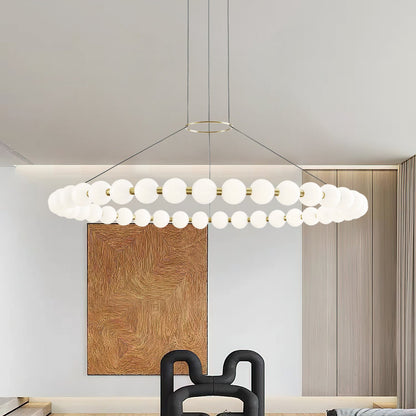 Orbet Chandelier | Opaline Glass & Brass | 39.4" Diameter
