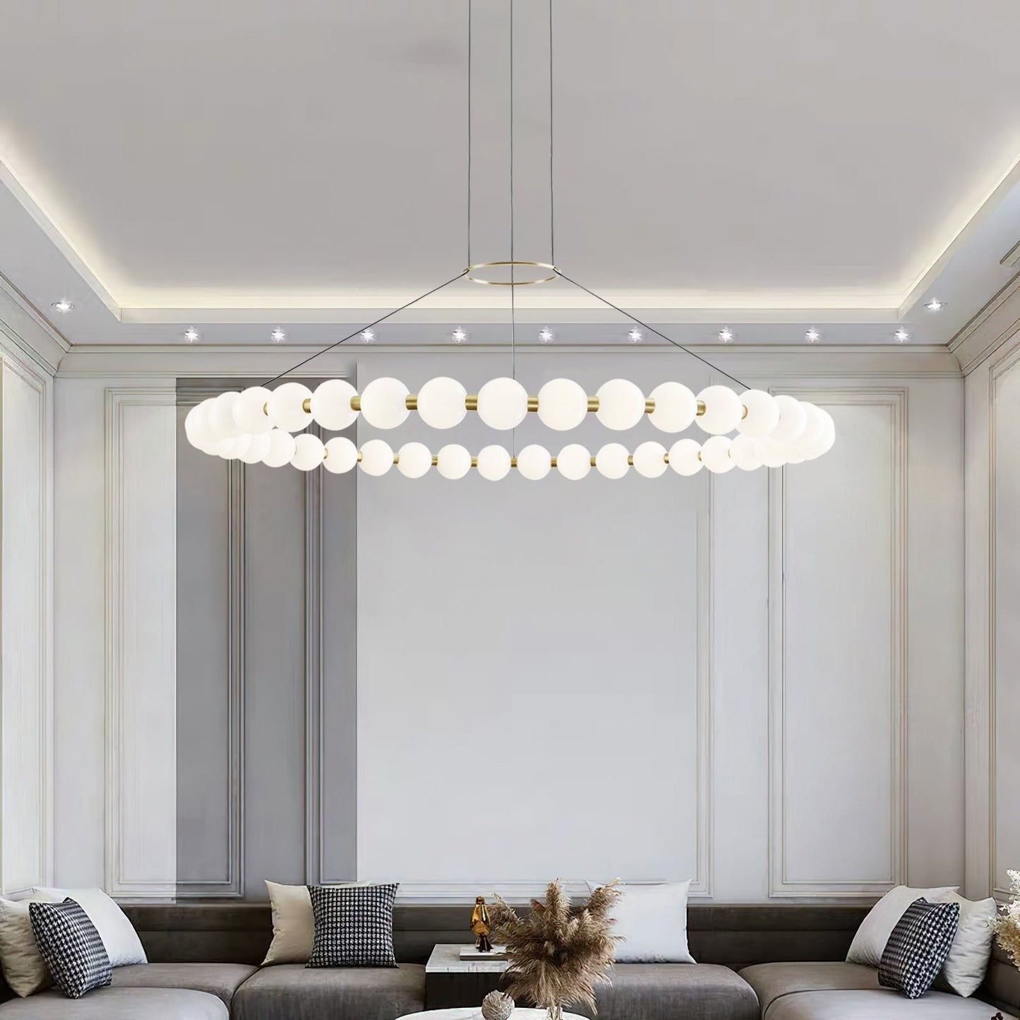 Orbet Chandelier | Opaline Glass & Brass | 39.4" Diameter