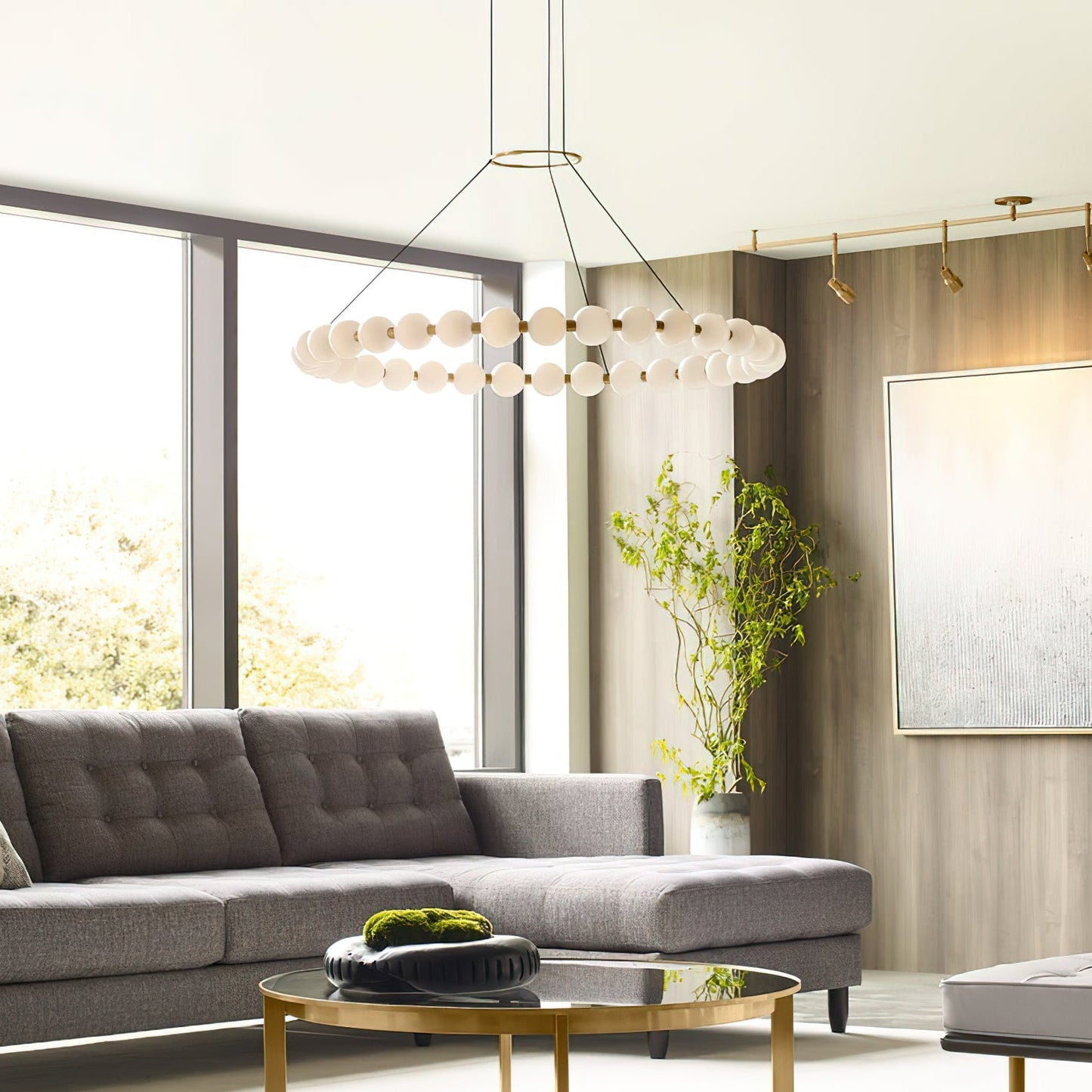 Orbet Chandelier | Opaline Glass & Brass | 39.4" Diameter
