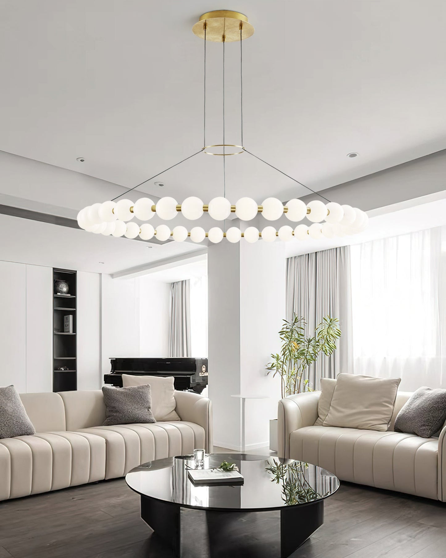 Orbet Chandelier | Opaline Glass & Brass | 39.4" Diameter