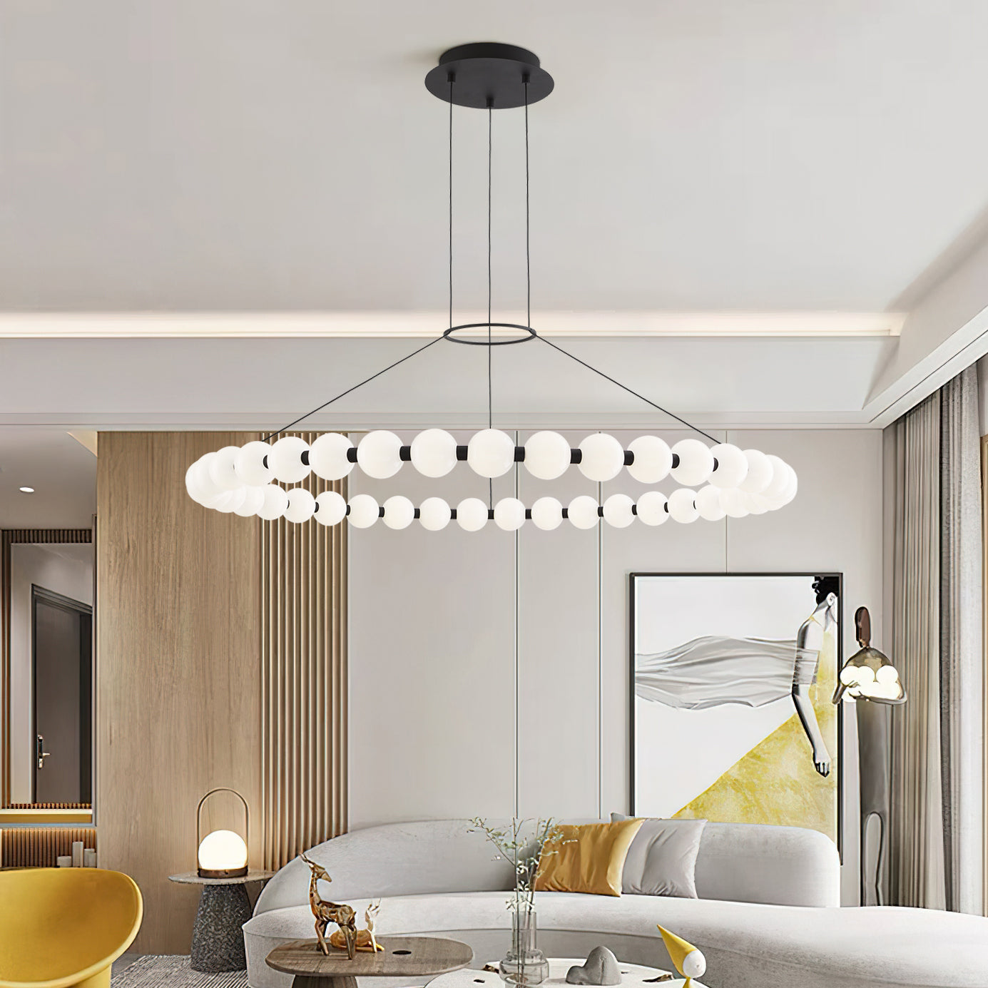 Orbet Chandelier | Opaline Glass & Brass | 39.4" Diameter