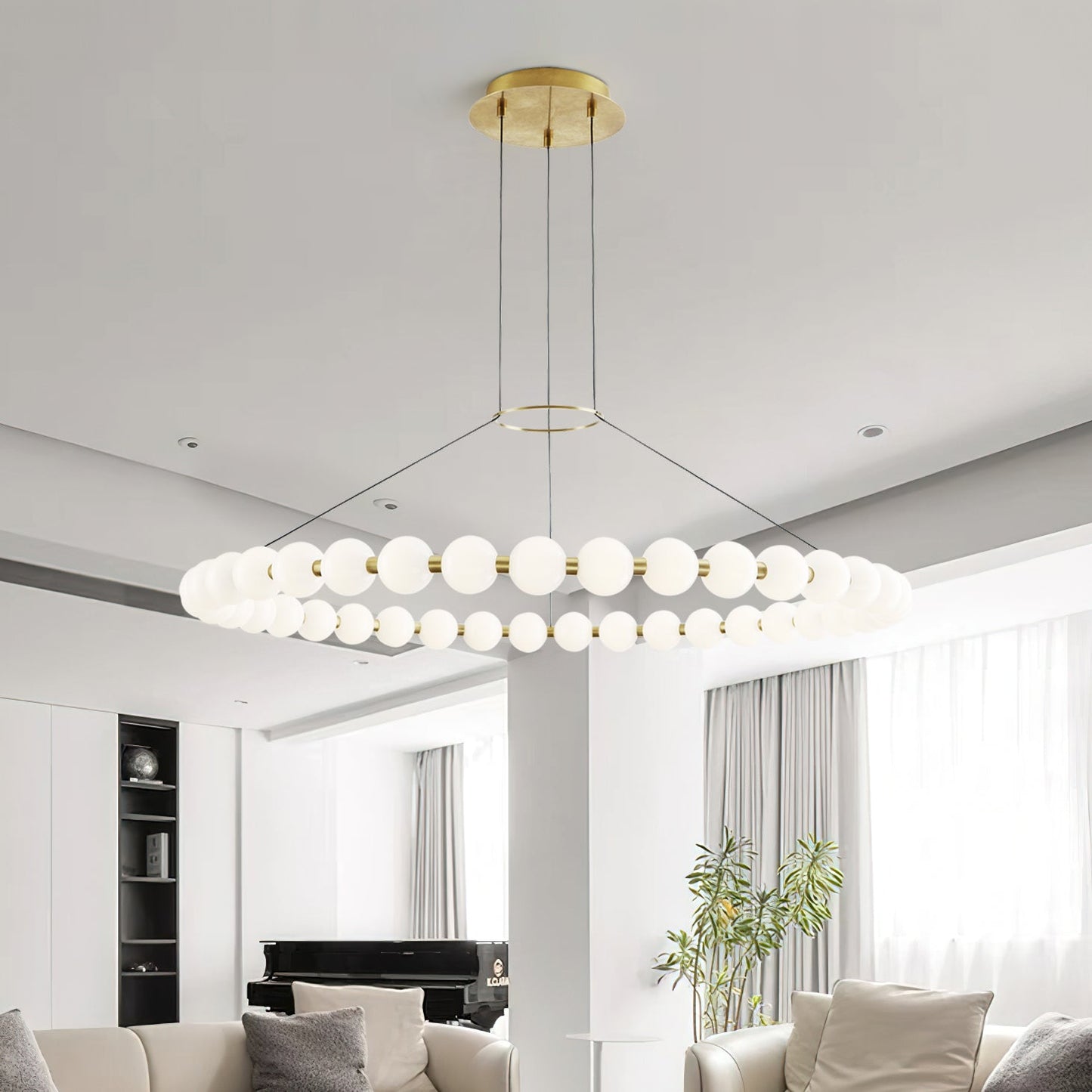 Orbet Chandelier | Opaline Glass & Brass | 39.4" Diameter