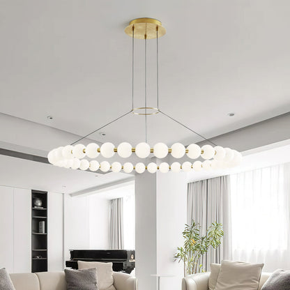 Orbet Chandelier | Opaline Glass & Brass | 39.4" Diameter
