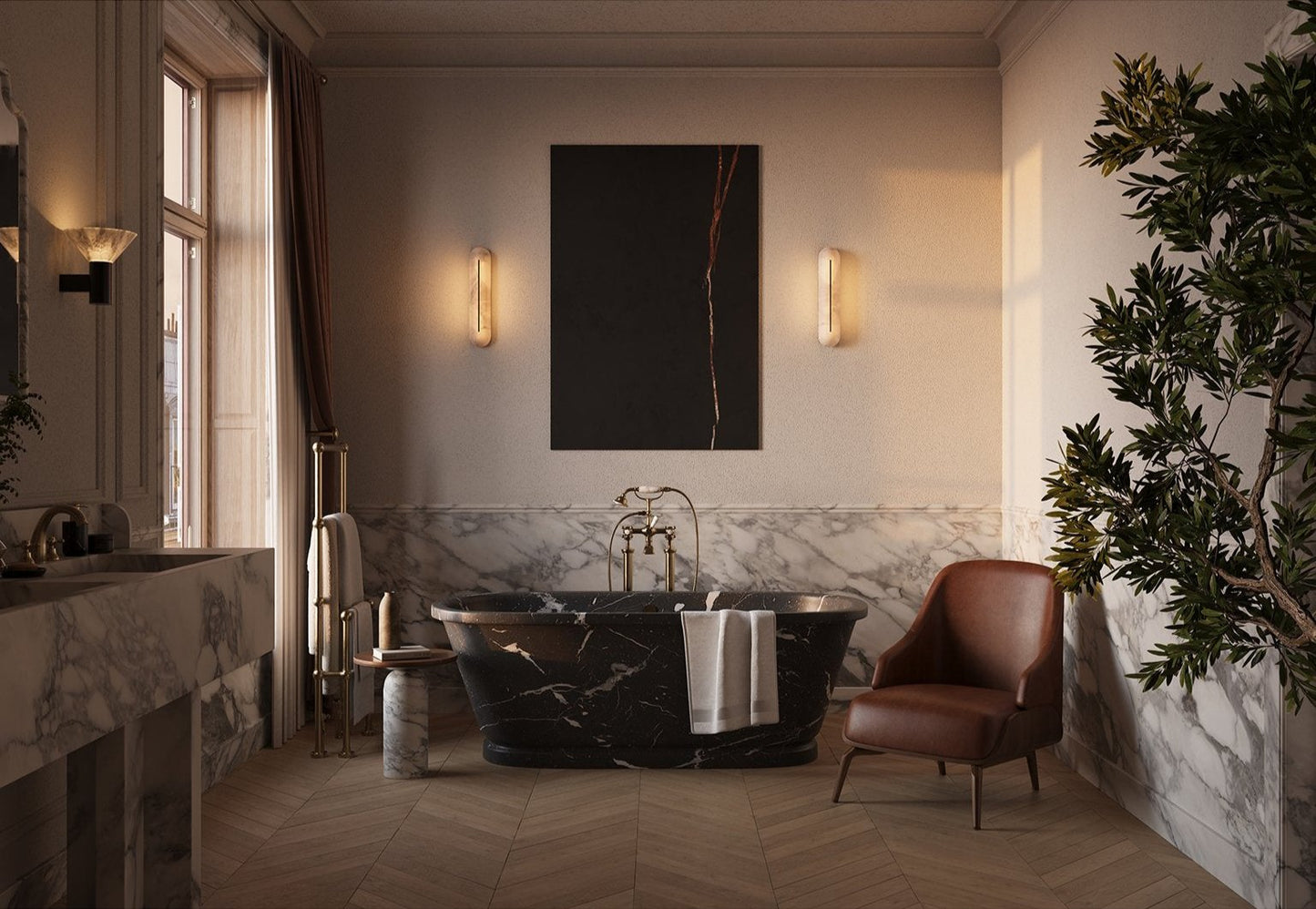 Orbison Wall Lamp | Brass & Alabaster | 46cm Height