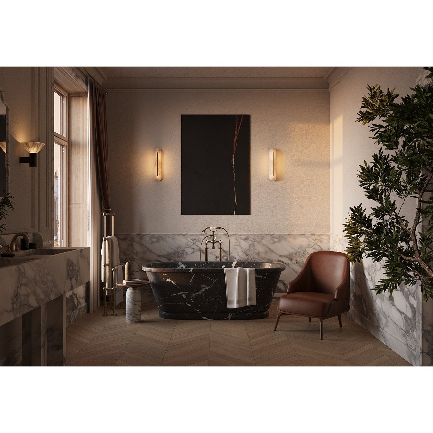 Orbison Wall Lamp | Brass & Alabaster | 46cm Height