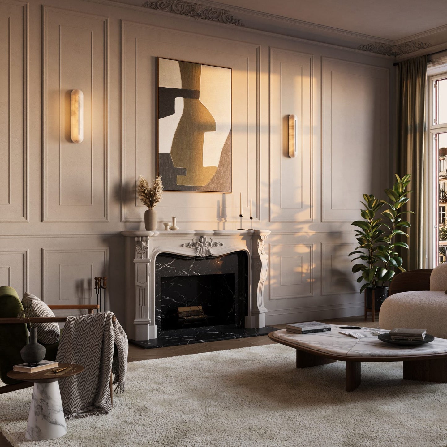 Orbison Wall Lamp | Brass & Alabaster | 46cm Height
