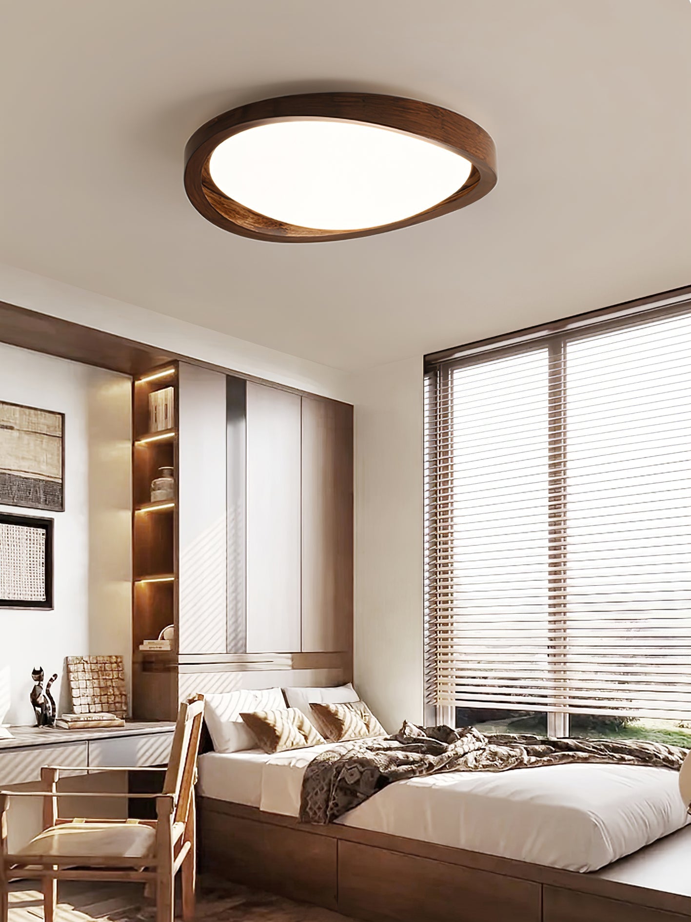 Walnut Ceiling Light | Modern Minimalist Design | 45cm Diameter