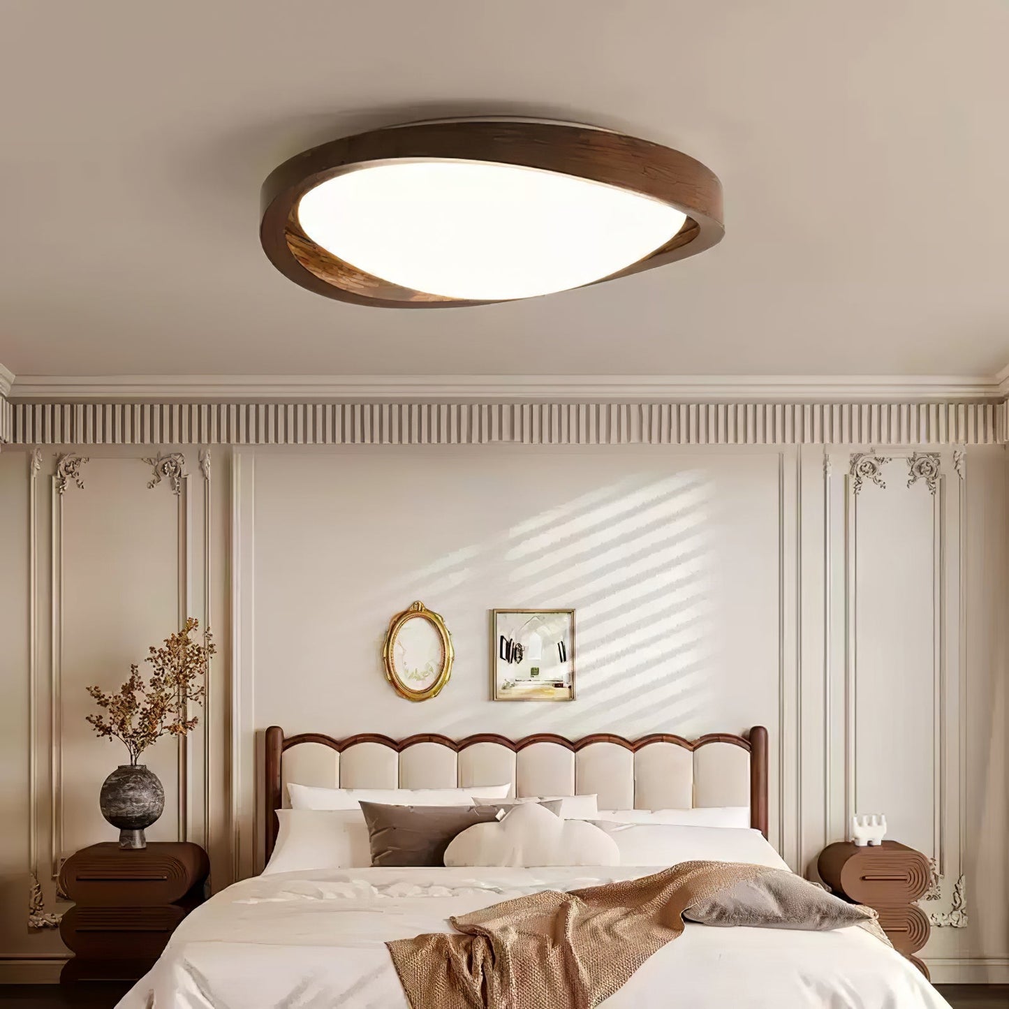 Walnut Ceiling Light | Modern Minimalist Design | 45cm Diameter