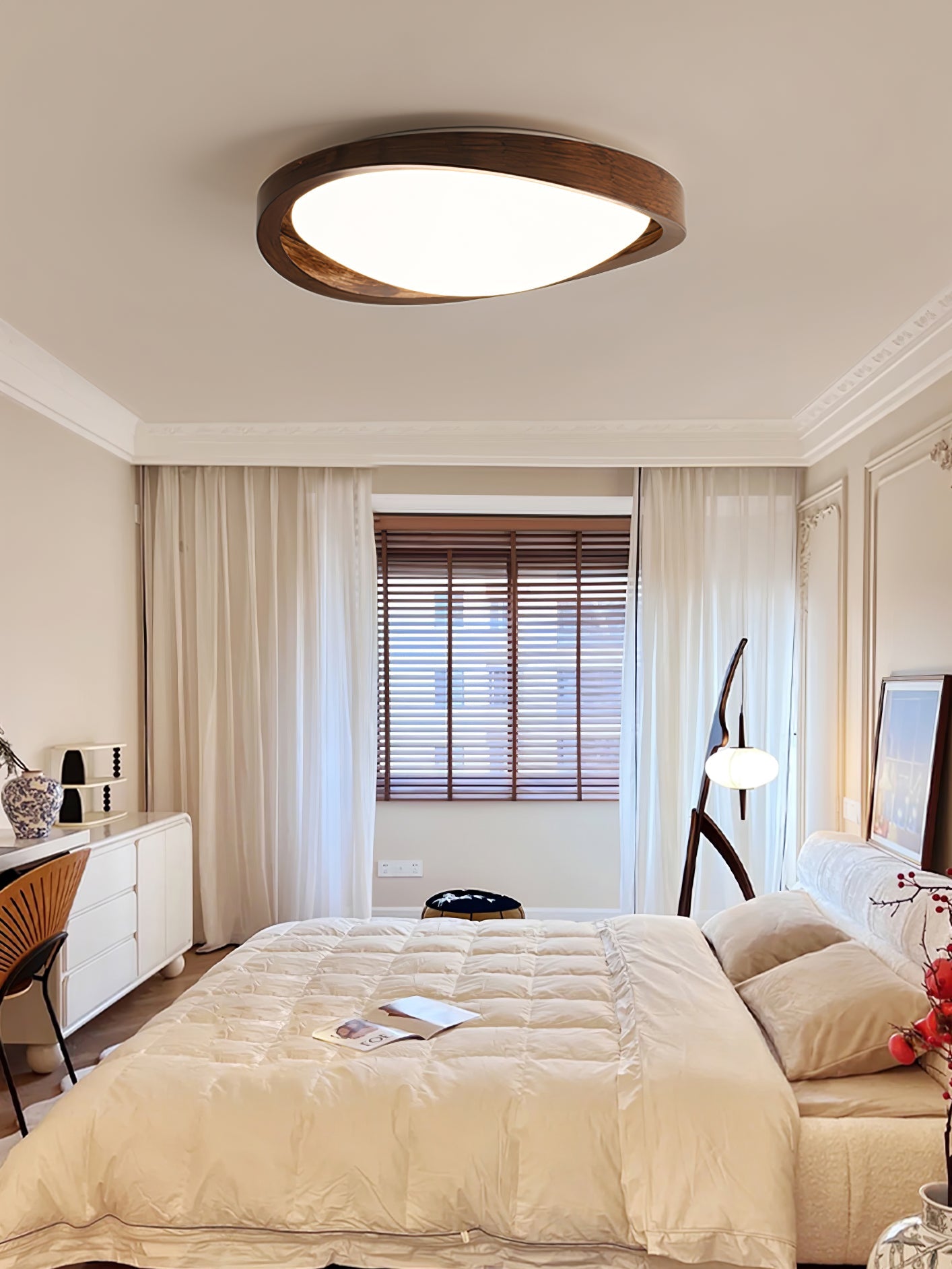 Walnut Ceiling Light | Modern Minimalist Design | 45cm Diameter