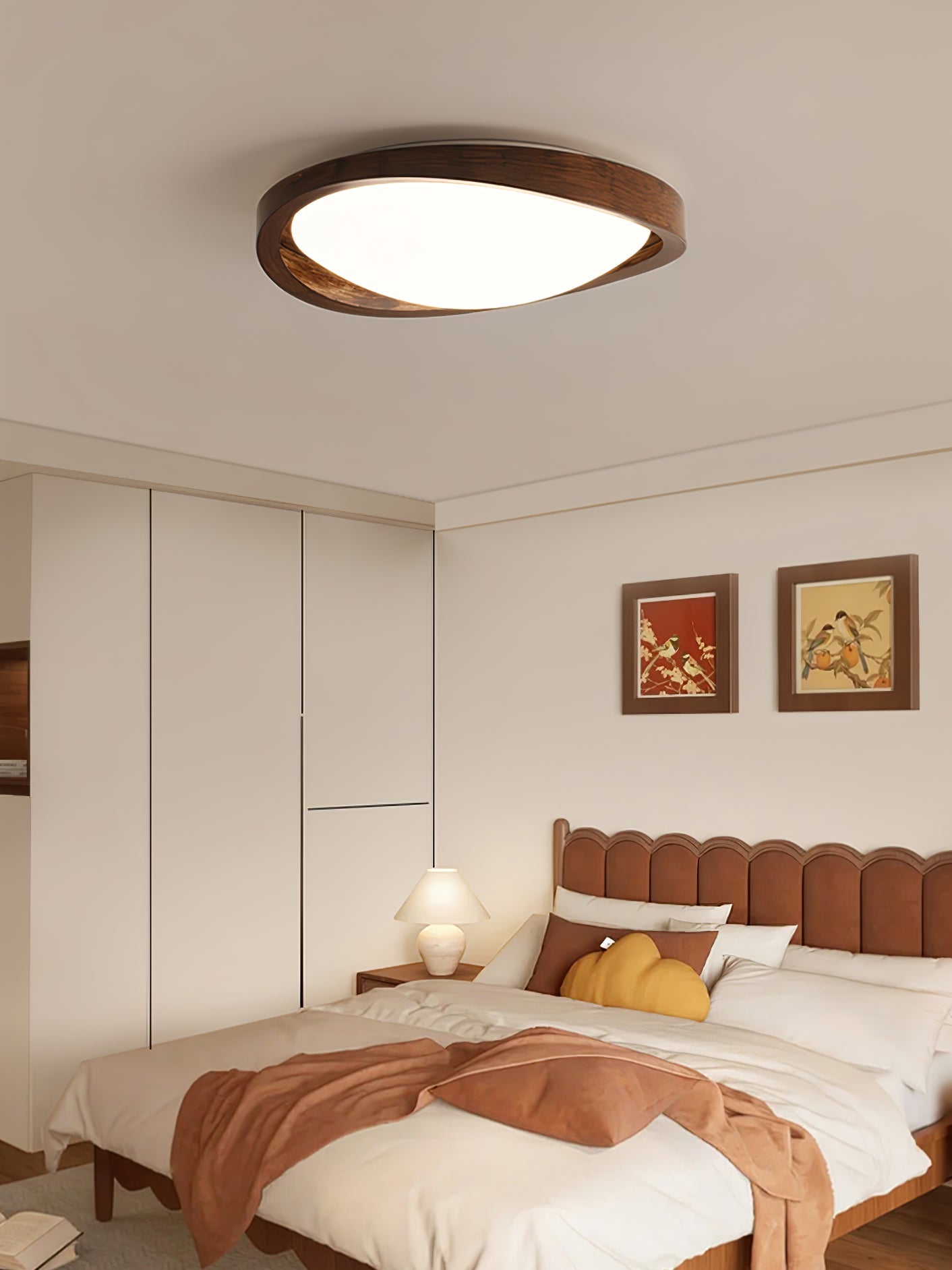 Walnut Ceiling Light | Modern Minimalist Design | 45cm Diameter