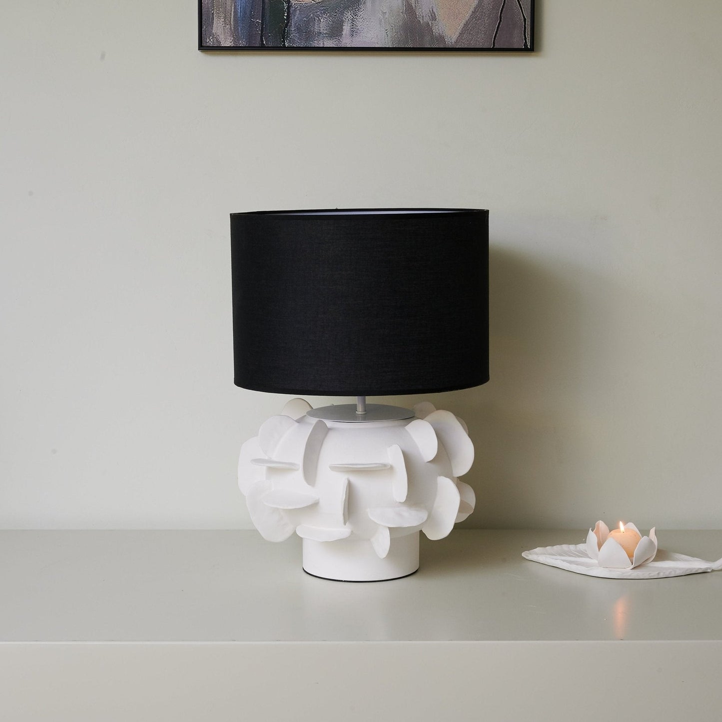 Ceramic Table Lamp | Matte White Base | Black Shade
