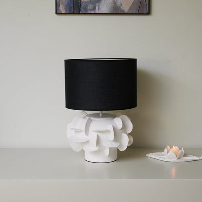 Ceramic Table Lamp | Matte White Base | Black Shade