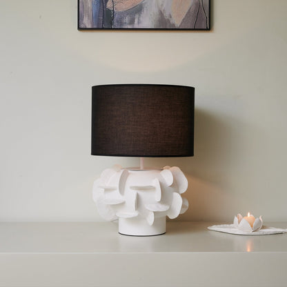 Ceramic Table Lamp | Matte White Base | Black Shade
