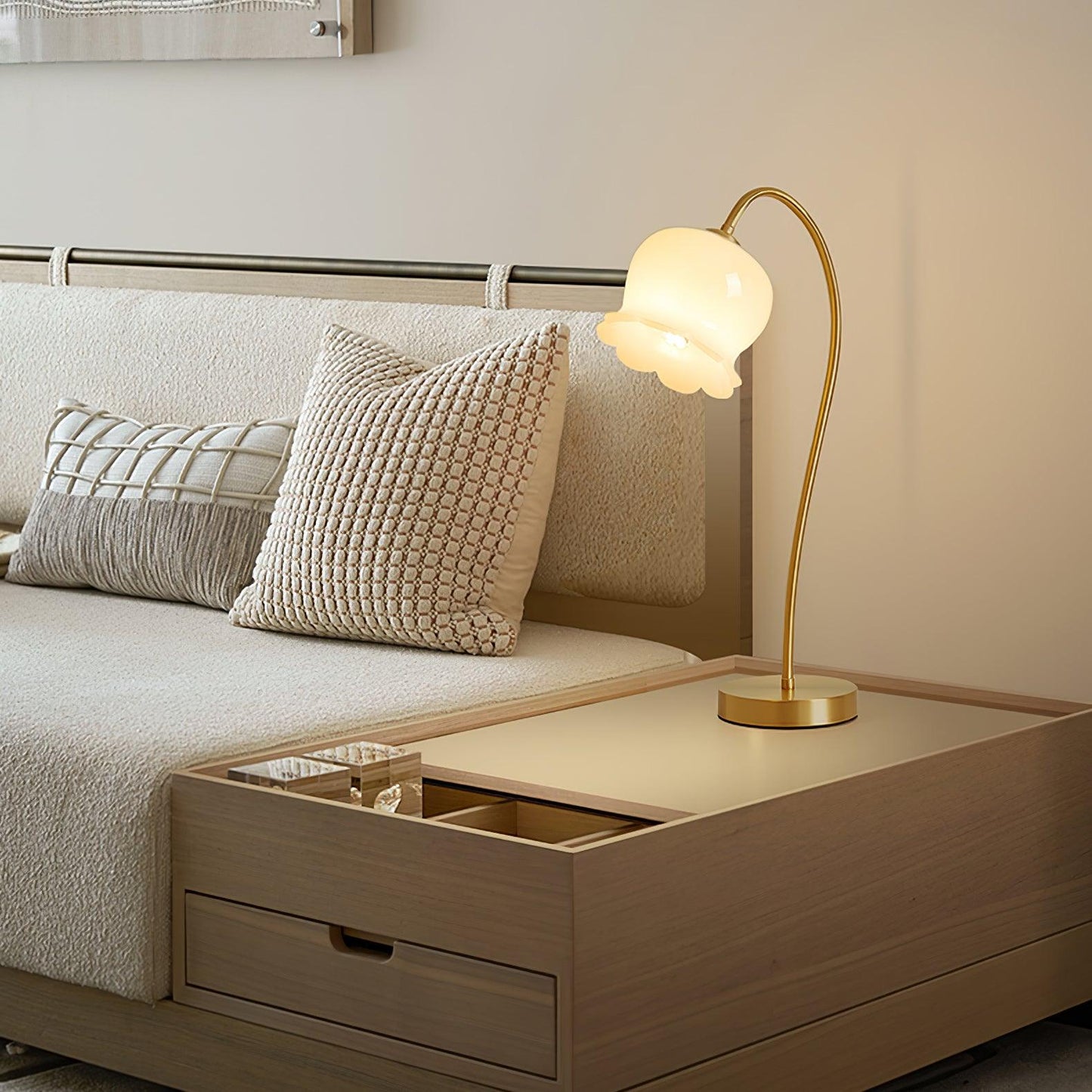 Orchids Table Lamp | Brass & Glass | White Shade