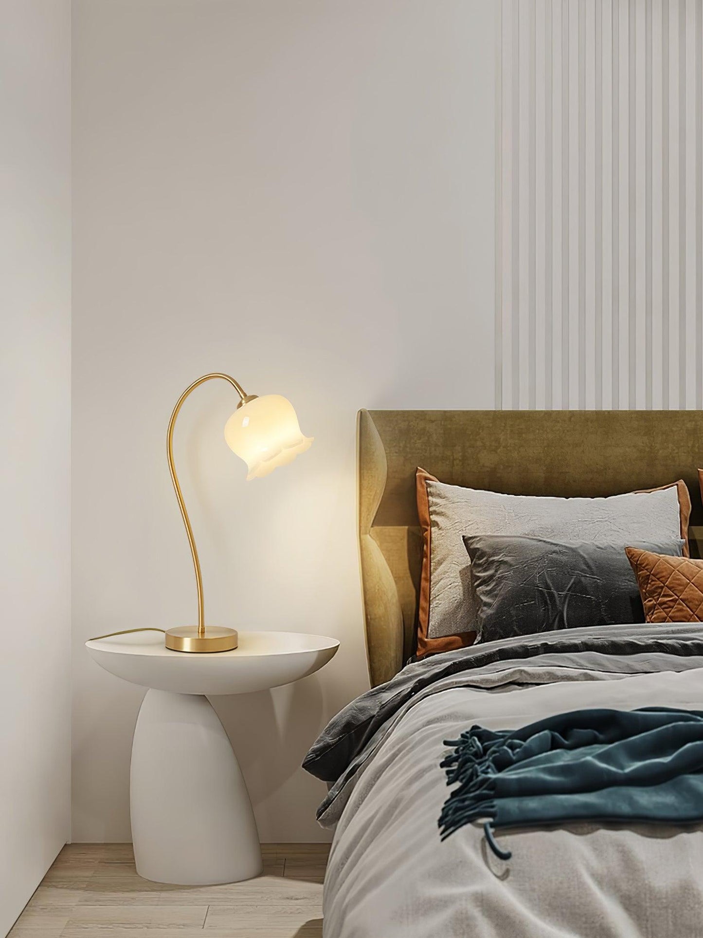 Orchids Table Lamp | Brass & Glass | White Shade