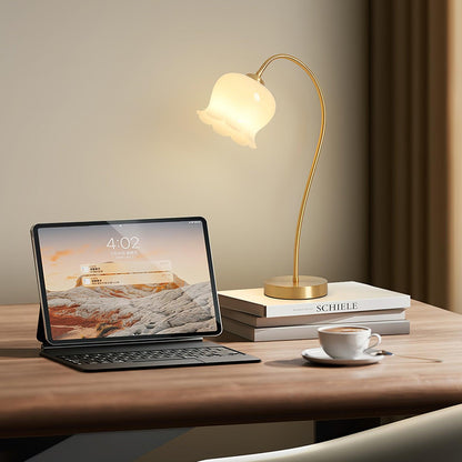 Orchids Table Lamp | Brass & Glass | White Shade