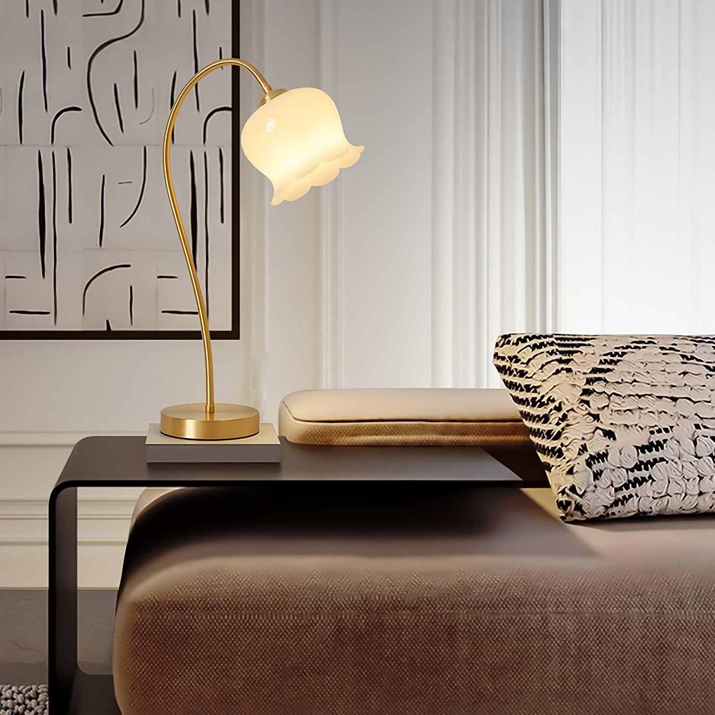 Orchids Table Lamp | Brass & Glass | White Shade