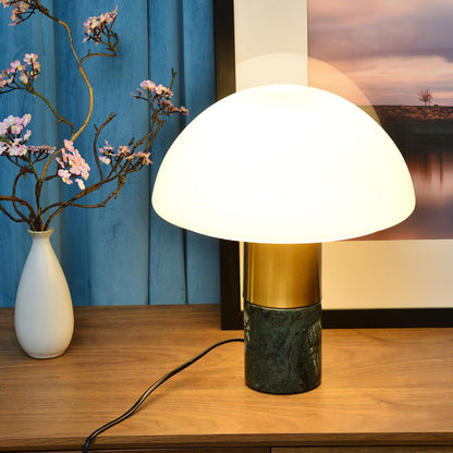 Orly Table Lamp | Metal Base with White Marble & Glass Shade | 30cm Diameter