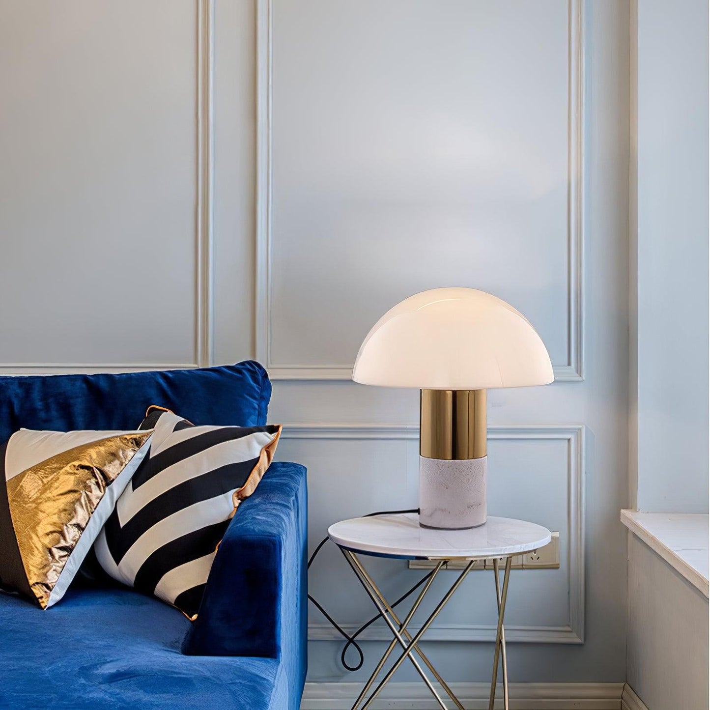 Orly Table Lamp | Metal Base with White Marble & Glass Shade | 30cm Diameter