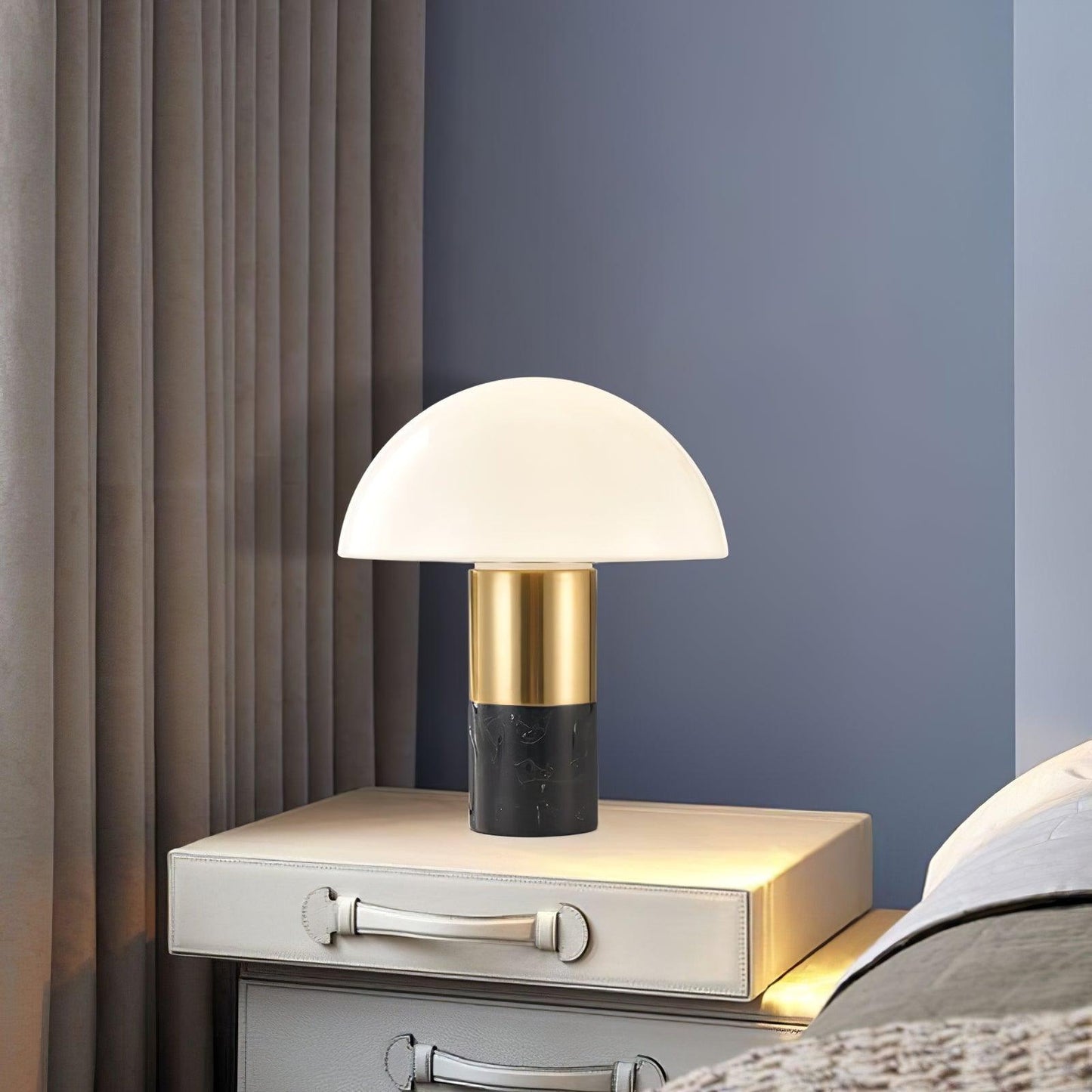 Orly Table Lamp | Metal Base with White Marble & Glass Shade | 30cm Diameter
