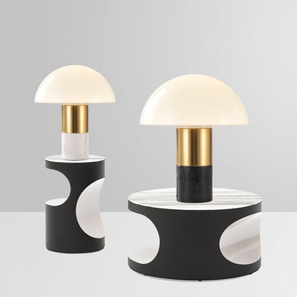 Orly Table Lamp | Metal Base with White Marble & Glass Shade | 30cm Diameter