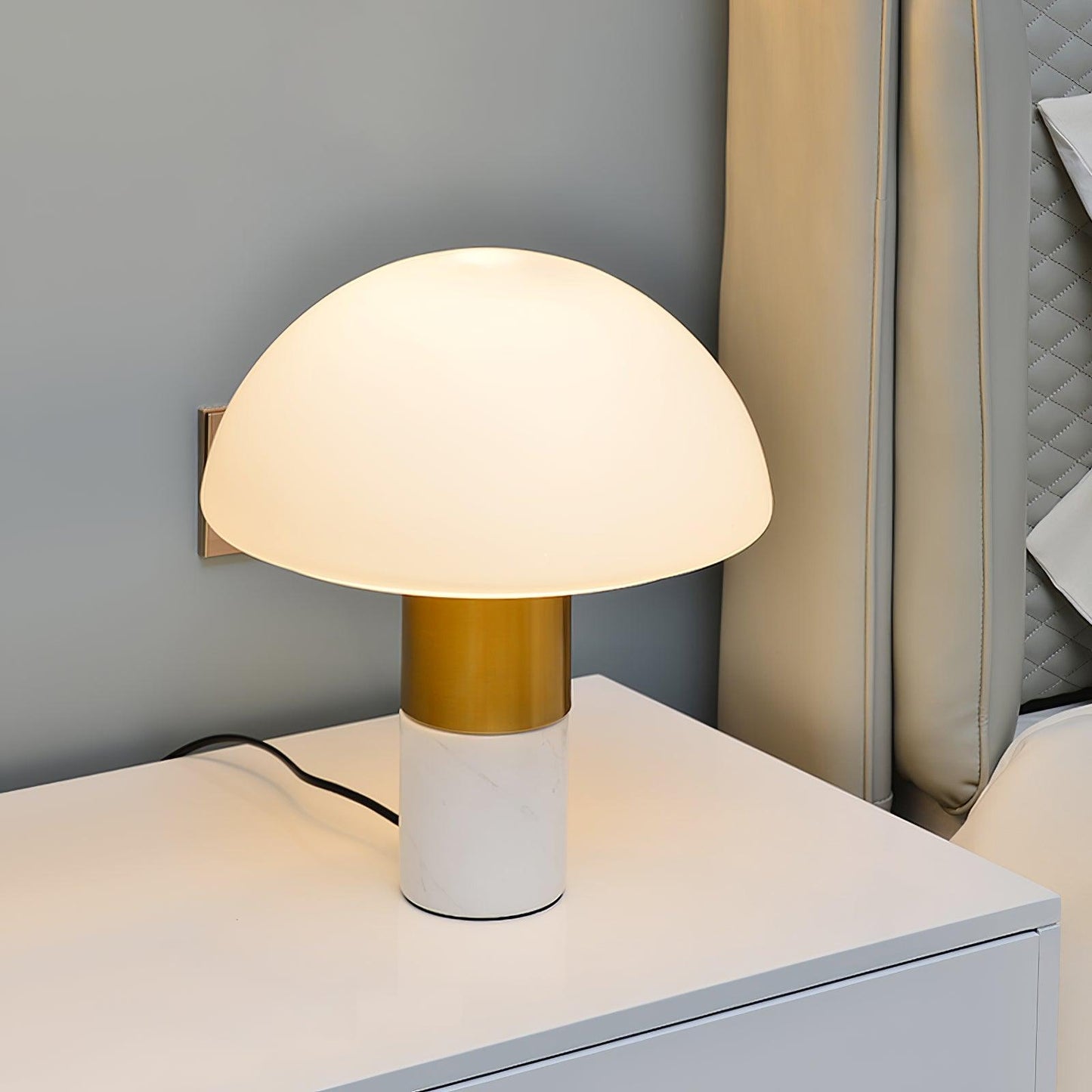 Orly Table Lamp | Metal Base with White Marble & Glass Shade | 30cm Diameter