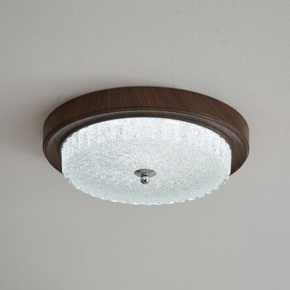 Orvella Ceiling Light | Walnut Wood & Textured Glass | 36cm/46cm Diameter
