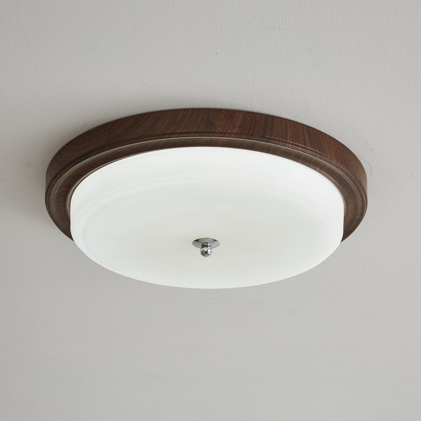 Orvella Ceiling Light | Walnut Wood & Textured Glass | 36cm/46cm Diameter