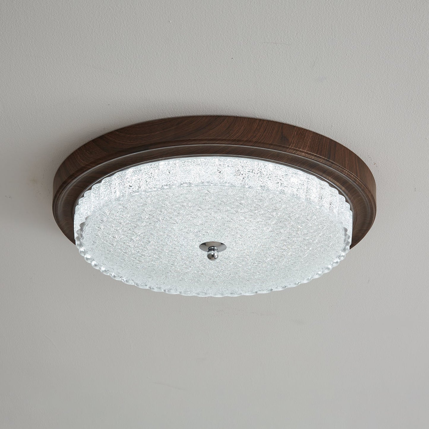 Orvella Ceiling Light | Walnut Wood & Textured Glass | 36cm/46cm Diameter