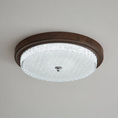Orvella Ceiling Light | Walnut Wood & Textured Glass | 36cm/46cm Diameter