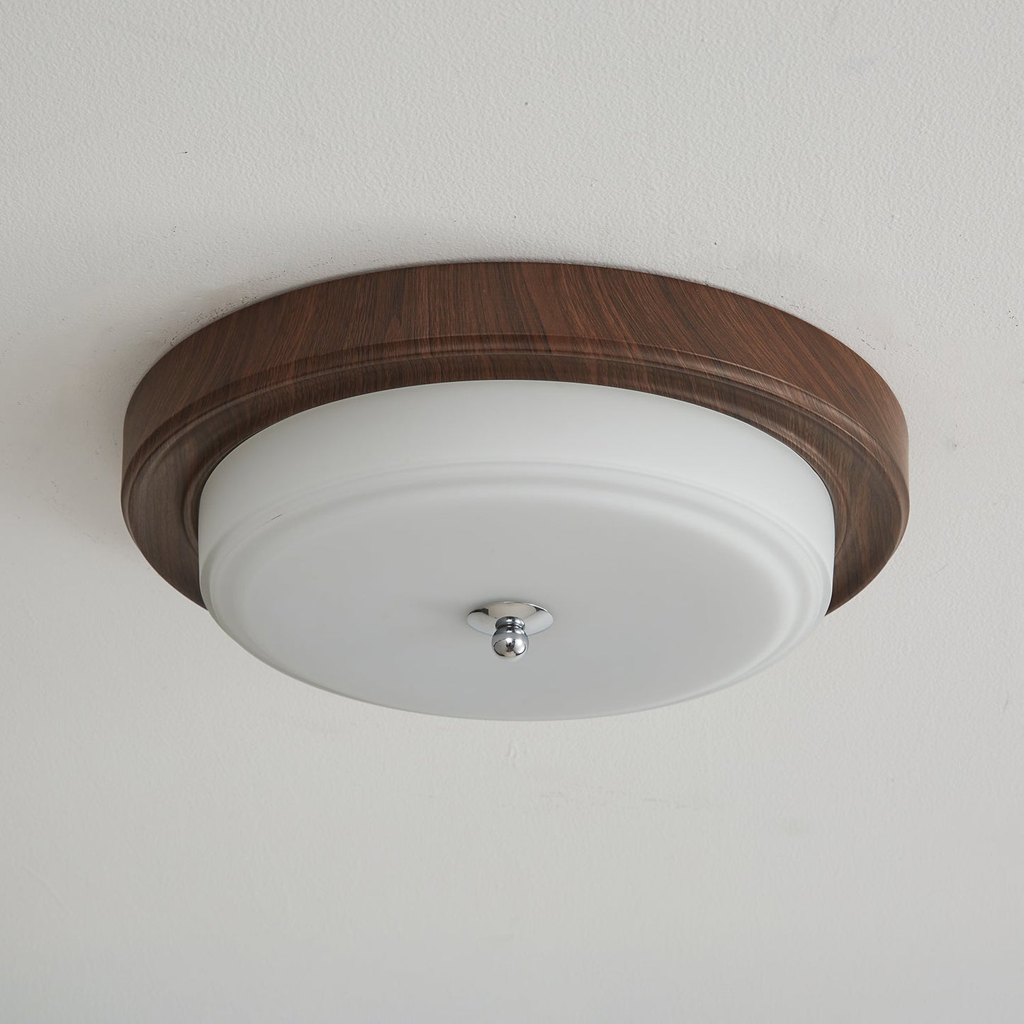 Orvella Ceiling Light | Walnut Wood & Textured Glass | 36cm/46cm Diameter