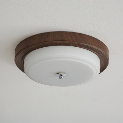 Orvella Ceiling Light | Walnut Wood & Textured Glass | 36cm/46cm Diameter