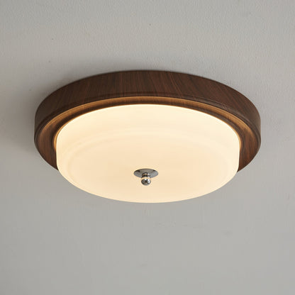 Orvella Ceiling Light | Walnut Wood & Textured Glass | 36cm/46cm Diameter